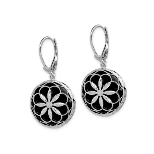 Black Onyx Dangle Filigree Earrings in Sterling Silver