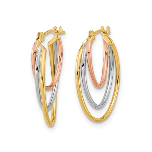 GEM AND HARMONY  14K Yellow And Pink Gold Triple Hoop Earrings In White