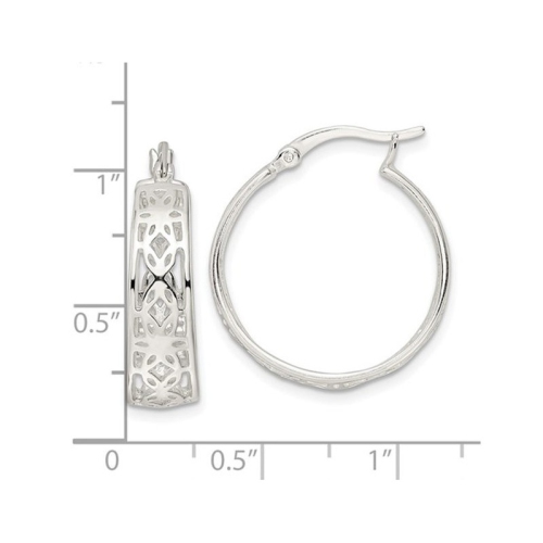 Sterling Silver Floral Polished Hoop Earrings