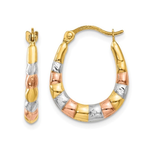 GEM AND HARMONY  14K Yellow And Pink Gold Fancy Scalloped Hoop Earrings (3.00Mm) In White