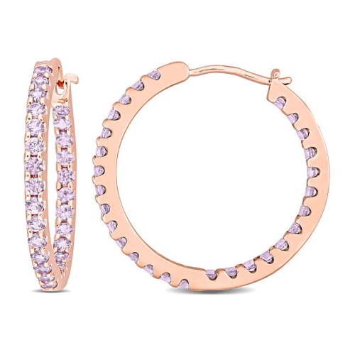 GEM AND HARMONY  2.80 Carat (Ctw) Lab-Created Alexandrite Hoop Earrings 10K Rose In Gold
