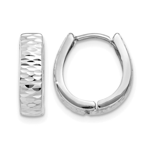 GEM AND HARMONY  14K Gold Textured Hinged Hoop Earrings (3.00MM Thick) In White