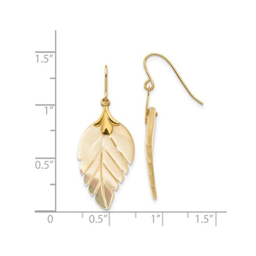 14K Yellow Gold Mother of Pearl Leaf Dangle Earrings