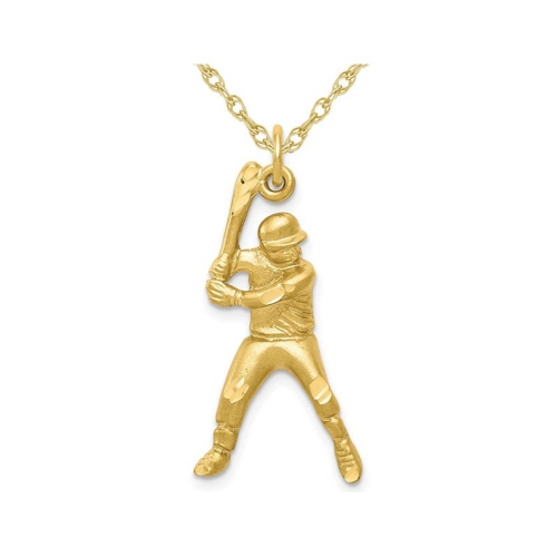 GEM AND HARMONY  10K Gold Baseball Player Charm Pendant Necklace With Chain In Yellow