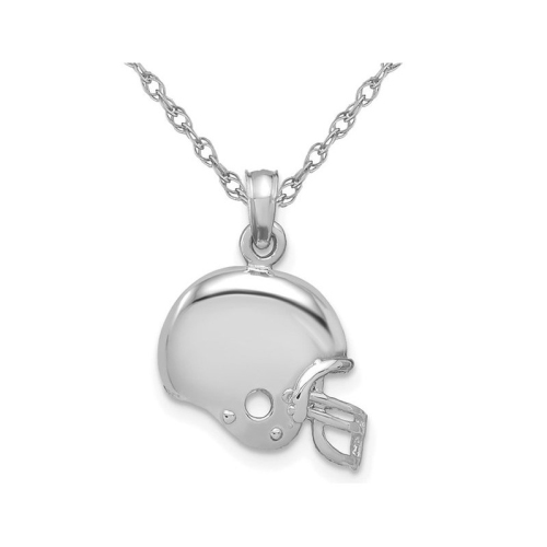 14K White Gold Football Helmet Charm Pendant Necklace with Chain