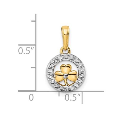 14K Yellow and White Gold Celtic Clover Leaf Pendant Necklace with Chain