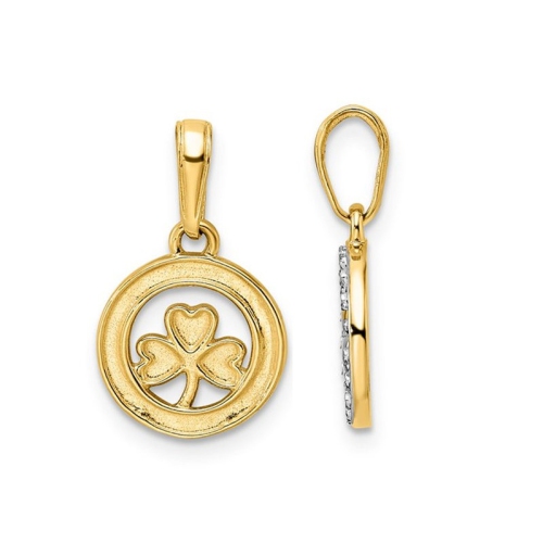 14K Yellow and White Gold Celtic Clover Leaf Pendant Necklace with Chain