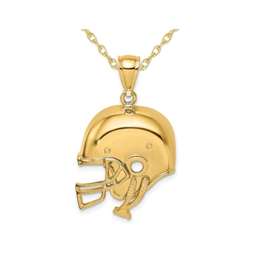 14K Yelllow Gold Football Helmet Charm Pendant Necklace with Chain