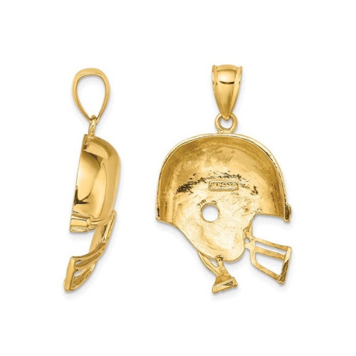 14K Yelllow Gold Football Helmet Charm Pendant Necklace with Chain