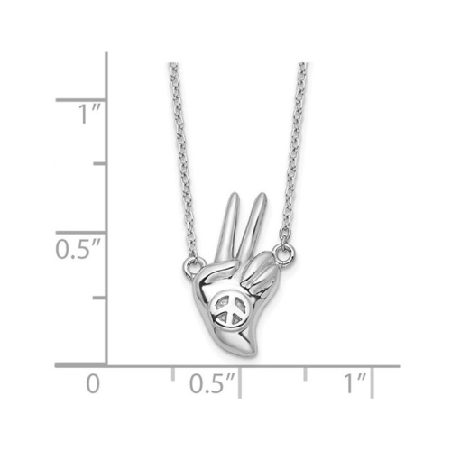 Peace Sign Hand Pendant Necklace in Sterling Silver with Chain