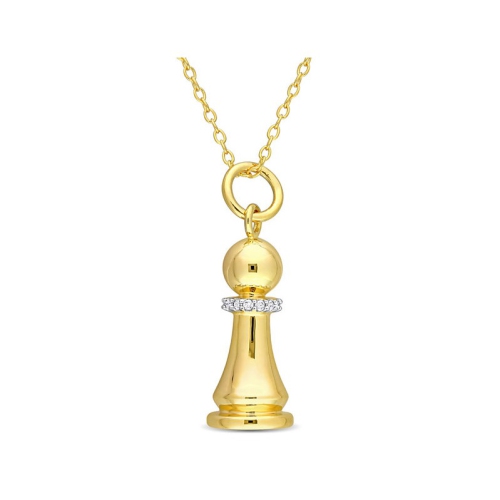 GEM AND HARMONY  King Chess Charm Pendant Necklace In Plated Silver With Diamond Accent In Yellow