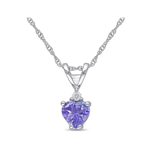 GEM AND HARMONY  2/5 Carat (Ctw) Tanzanite Heart Pendant Necklace In 10K Gold With Chain In White
