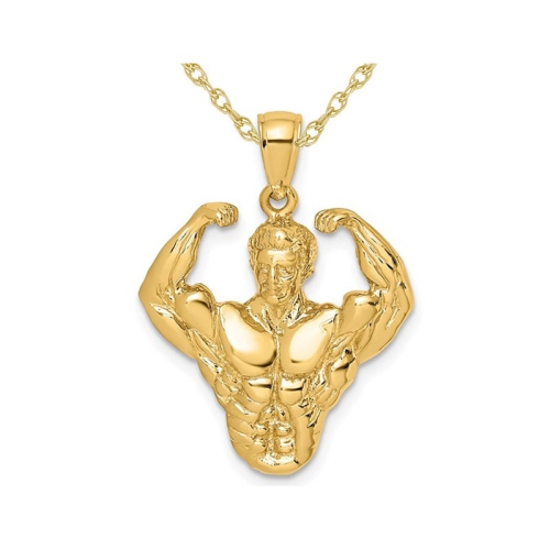 GEM AND HARMONY  14K Gold Bodybuilder Charm Pendant Necklace With Chain In Yellow