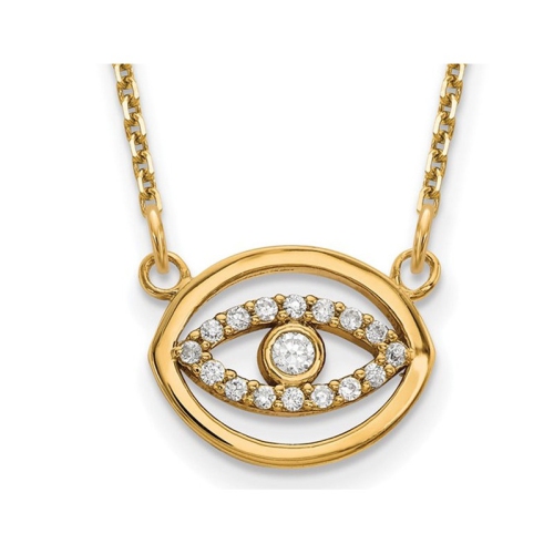1/12 Carat Diamond Eye Circle Charm Pendant Necklace in 14K Yellow Gold with Chain