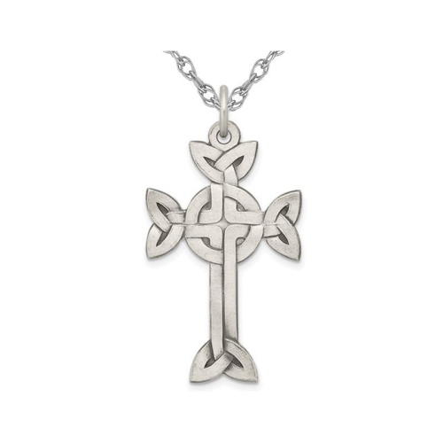 GEM AND HARMONY  Sterling Antiqued Brushed Celtic Cross Pendant Necklace With Chain In Silver