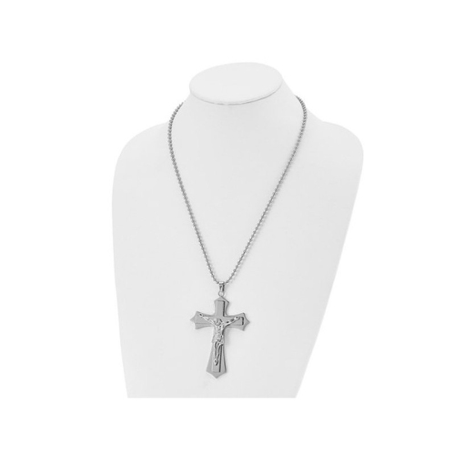 Mens Stainless Steel Large Crucifix Pendant Necklace with Chain