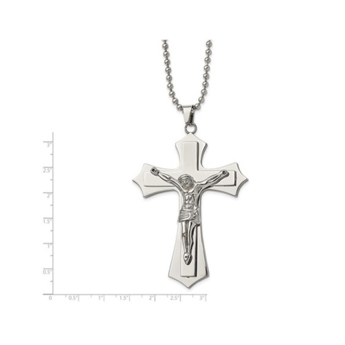 Mens Stainless Steel Large Crucifix Pendant Necklace with Chain