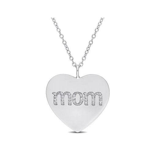 1/10 Carat Diamond Heart MOM Pendant Necklace in Sterling Silver with Chain