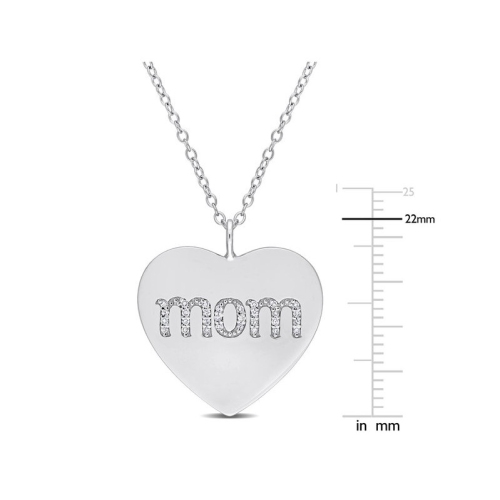 1/10 Carat Diamond Heart MOM Pendant Necklace in Sterling Silver with Chain
