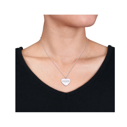 1/10 Carat Diamond Heart MOM Pendant Necklace in Sterling Silver with Chain