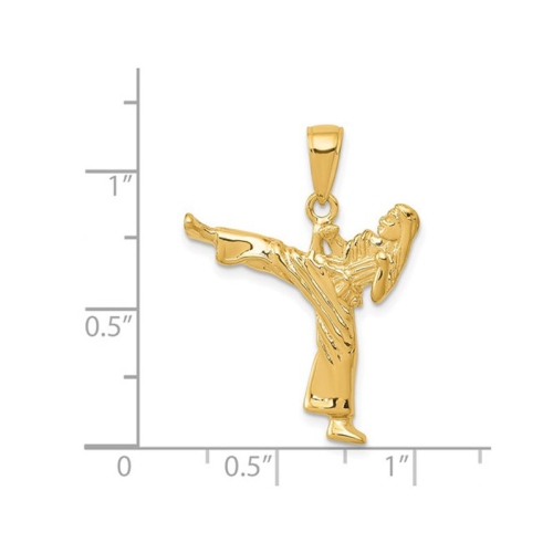 14K Yellow Gold Karate Kick Master Girl Charm Pendant Necklace with Chain