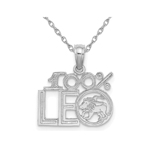 GEM AND HARMONY  14K Gold 100% Leo Charm Zodiac Astrology Pendant Necklace With Chain In White