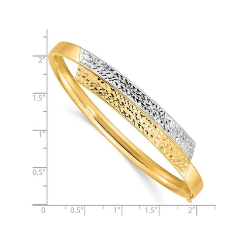 14K Yellow and White Gold Diamond-Cut Overlap Bangle Bracelet