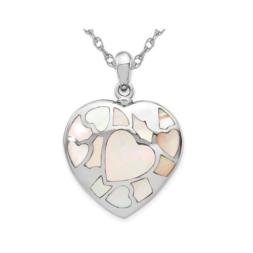 Mother of Pearl Heart Pendant Necklace in Sterling Silver with Chain
