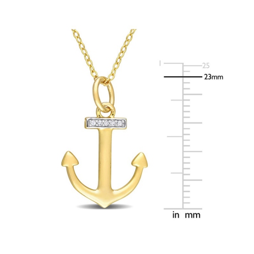 Anchor Charm Pendant Necklace in Yellow Plated Silver with Diamond Accent