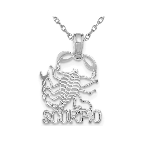 GEM AND HARMONY  14K Gold Scorpio Charm Zodiac Astrology Pendant Necklace With Chain In White