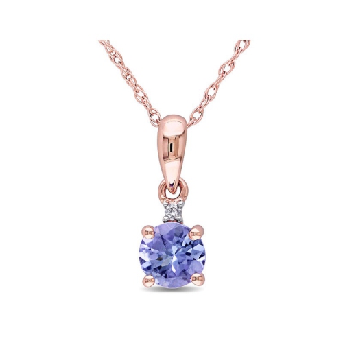 GEM AND HARMONY  1/2 Carat (Ctw) Tanzanite Solitaire Pendant Necklace In 10K Rose Gold With Chain In Pink