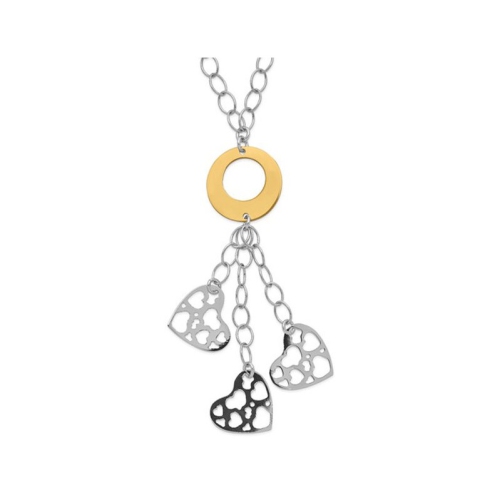 GEM AND HARMONY  Plated Sterling Silver Rose Triple Heart Y-Drop Necklace In Yellow