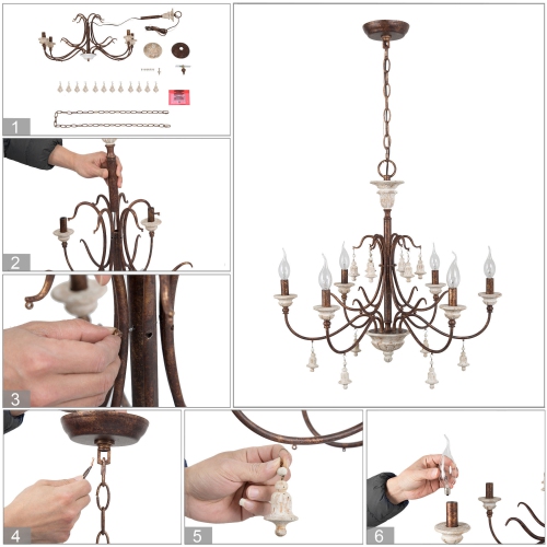 French Country 6-Light Distressed Chandelier