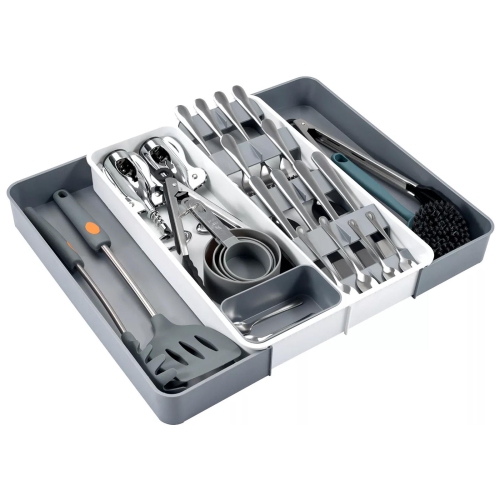 Organisateur de tiroir en plastique pour ustensiles de cuisine extensible et réglable pour le stockage de la maison - LIVINGbasics®