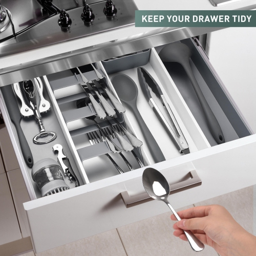 Organisateur de tiroir en plastique pour ustensiles de cuisine extensible et réglable pour le stockage de la maison - LIVINGbasics®