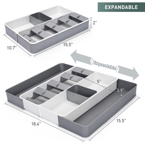 Organisateur de tiroir en plastique pour ustensiles de cuisine extensible et réglable pour le stockage de la maison - LIVINGbasics®