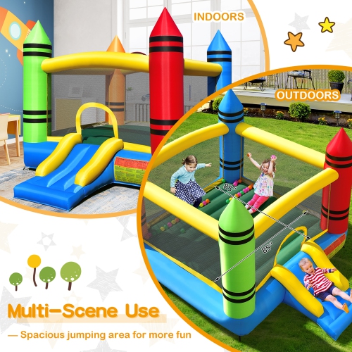 Costway Inflatable Bounce House Kids Jumping Castle w/ Slide&Ocean Balls Blower Excluded
