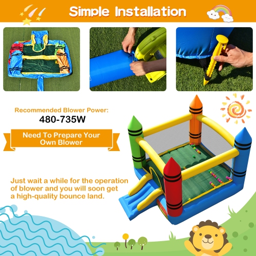 Costway Inflatable Bounce House Kids Jumping Castle w/ Slide&Ocean Balls Blower Excluded