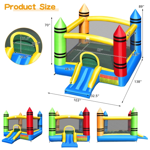 Costway Inflatable Bounce House Kids Jumping Castle w/ Slide Ocean Balls & 480W Blower