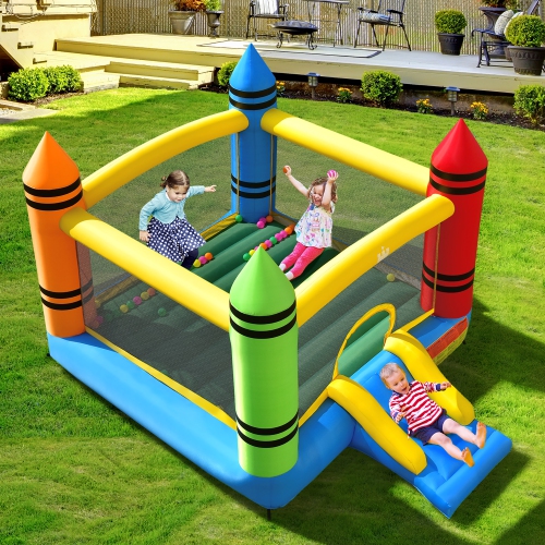 Costway Inflatable Bounce House Kids Jumping Castle w/ Slide Ocean Balls & 480W Blower