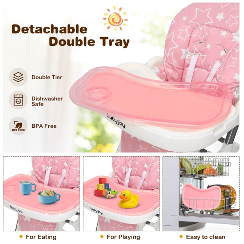 Babyjoy Folding Baby High Chair Dining Chair w/ 6-Level Height Adjustment