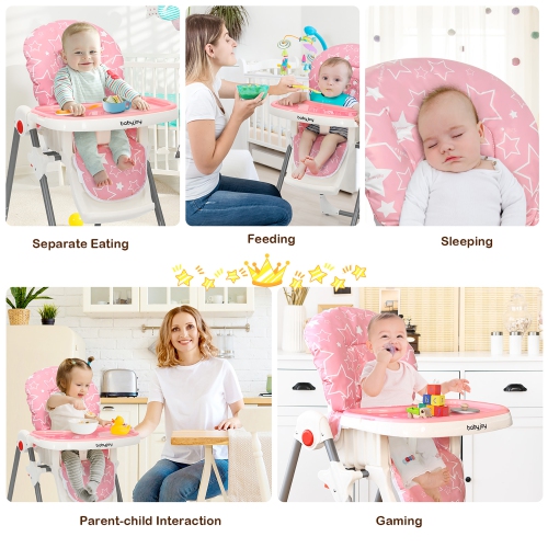 Babyjoy Folding Baby High Chair Dining Chair w/ 6-Level Height Adjustment