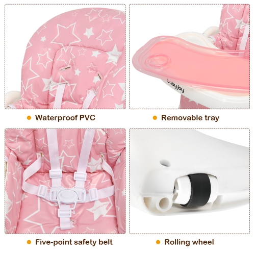 Babyjoy Folding Baby High Chair Dining Chair w/ 6-Level Height Adjustment