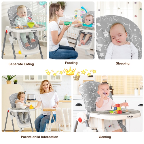 Babyjoy Folding Baby High Chair Dining Chair w/ 6-Level Height Adjustment