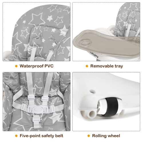 Babyjoy Folding Baby High Chair Dining Chair w/ 6-Level Height Adjustment