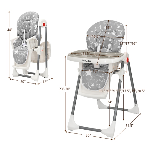 Babyjoy Folding Baby High Chair Dining Chair w/ 6-Level Height Adjustment