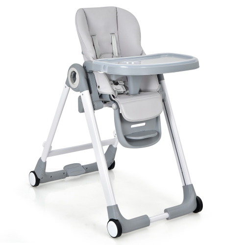 Chaise haute pliante à roulettes de Marque Costway convertible pour bébé  avec plateau Hauteur réglable inclinable Gris