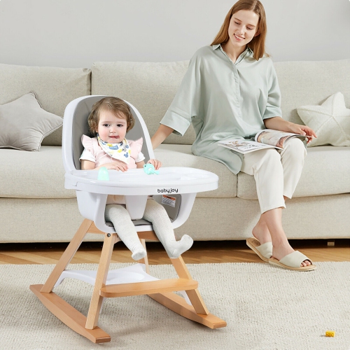 Chaise haute convertible 3-en-1 en bois pour bébé de Costway avec plateau et pattes ajustables