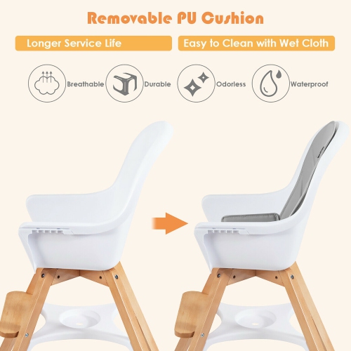 Chaise haute convertible 3-en-1 en bois pour bébé de Costway avec plateau et pattes ajustables