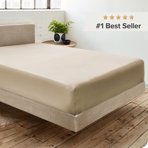 Bare Home 100% Organic Cotton Fitted Bottom Sheet - Crisp Percale Weave - Lightweight & Breathable - French Beige, Full